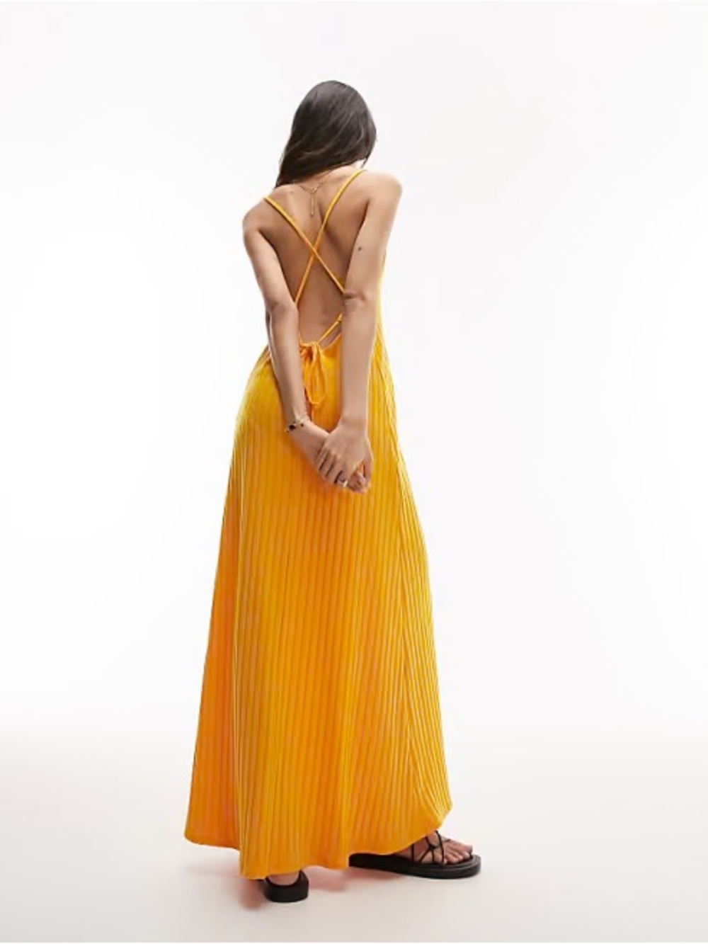 Topshop Sunny Yellow Pleated Backless Maxi Dress